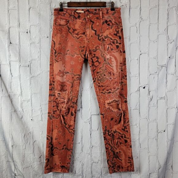 Anthropologie Pilcro The slim boyfriend crop orange pattern destroyed jeans pant - Picture 4 of 12
